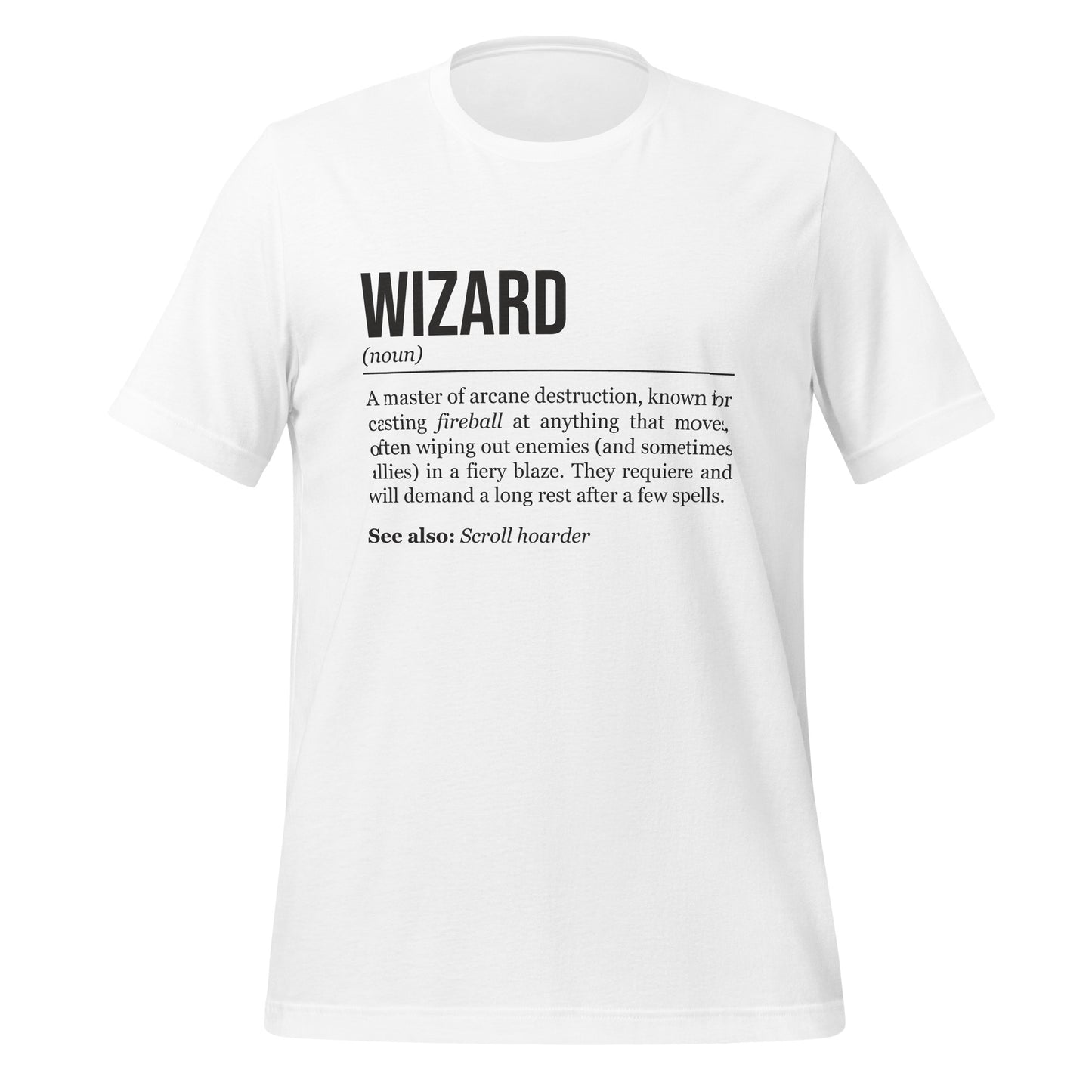White wizard T-shirt, front, showing the definition of the class Wizard.