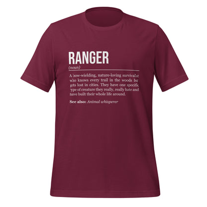 Maroon red ranger T-shirt, front, showing the definition of the class Ranger.