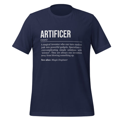 Navy blue artificer T-shirt, front, showing the definition of the class Artificer.