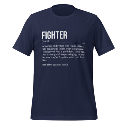 Navy blue fighter T-shirt, front, showing the definition of the class Fighter.