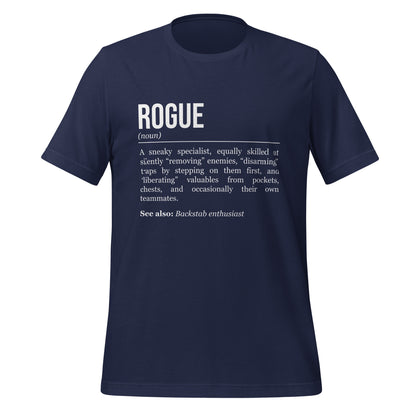 Navy blue rogue T-shirt, front, showing the definition of the class Rogue.